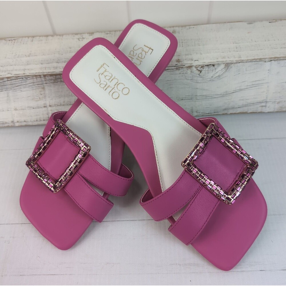 Franco Sarto Womens Nalani Jeweled Slide Sandal Pink Leather Size 9